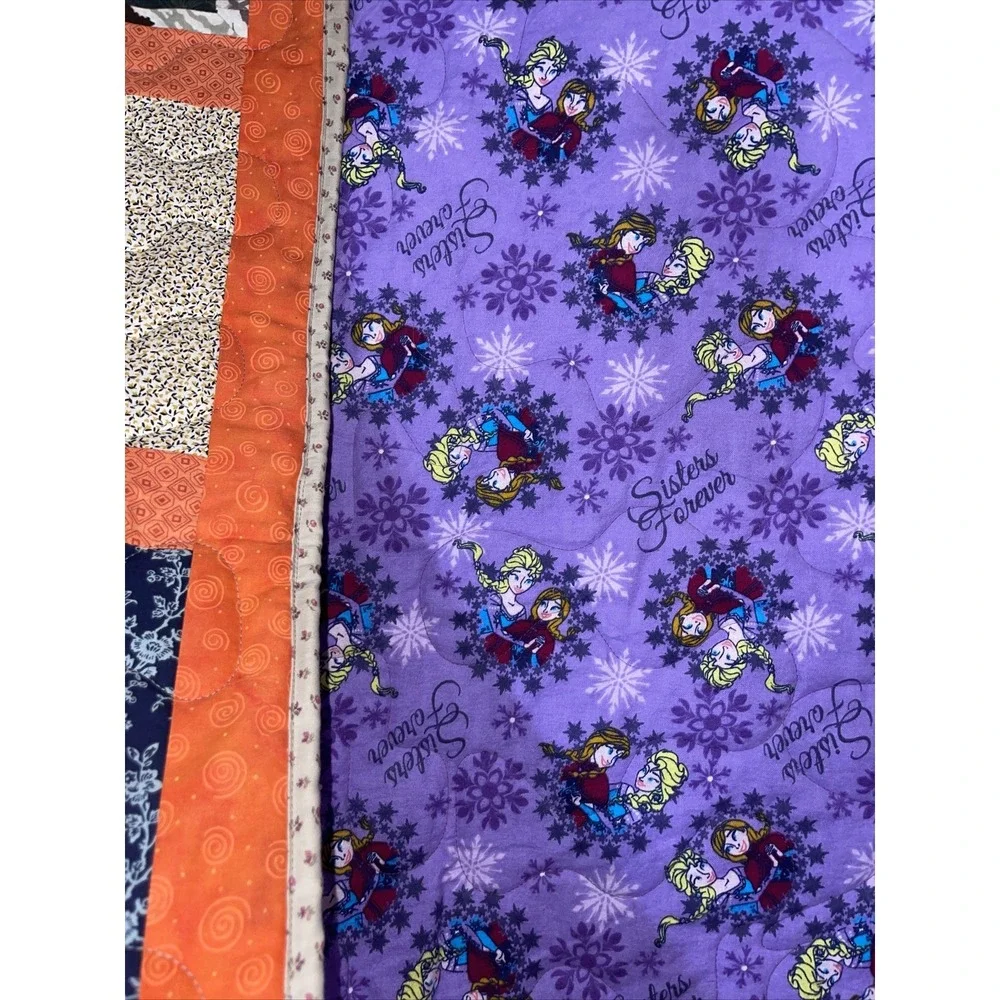 Handmade girls quilt Frozen princess Anna Elsa quilt blanket Flannel Lined 88x66